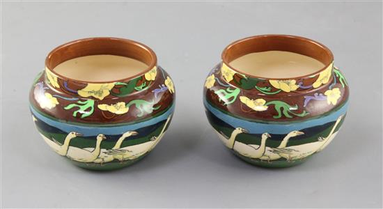 A pair of Foley Intarsio small pots, diameter 10.5cm